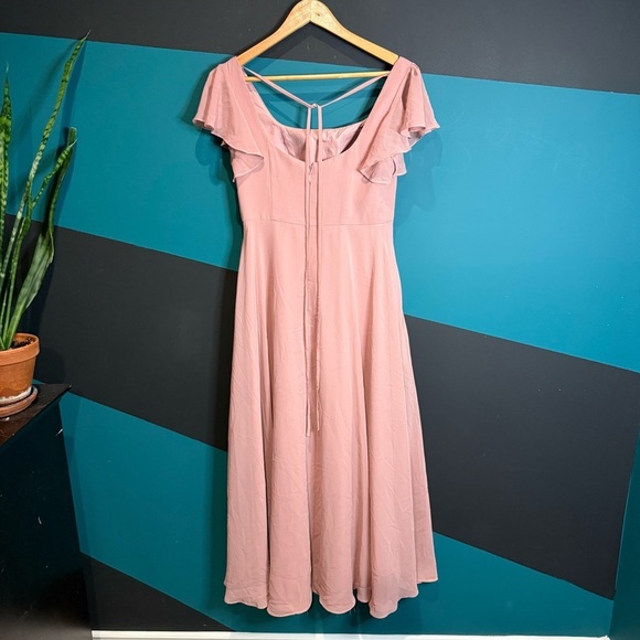 Azazie Bondi Pink Maxi Gown Rosette A-Line Ruffled Chiffon Dress size A6 - Picture 10 of 16